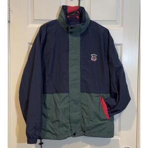 Vintage Hilton Jacket Mens Medium Blue Green Boston Logo Color Block Windbreaker